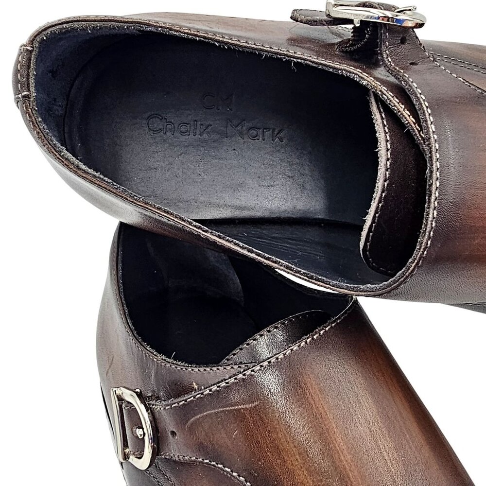 Chalk Mark Men's 8.5 Antique Patina Brown Dress Shoes Double Monk Strap Loafers - Picture 10 of 11